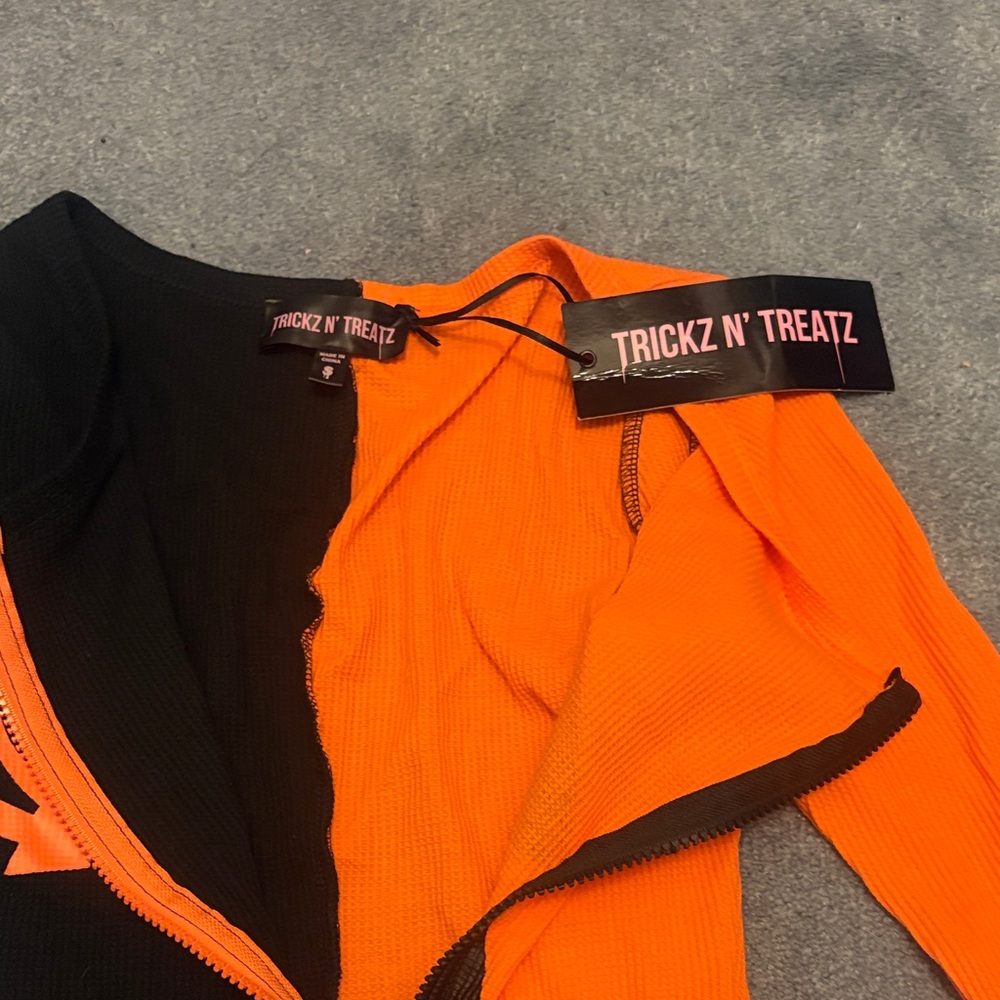 Dolls Kill Black and Orange Pumpkin Jumpsuit - Picture 2 of 5